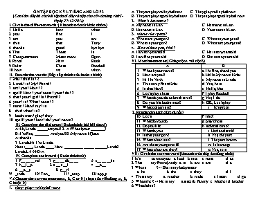 Đề ôn tập kiểm tra học kì I Tiếng anh lớp 3